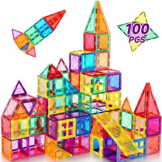 Mruikeny 100PCS Magnetic Tiles Kids Toys - Magnetic Building Blocks | STEM Magnet Building Set Preschool Learning Magnet Toys for Kids Ages 3-5 4-8, Sensory Montessori Toy for Toddlers 3+ Years