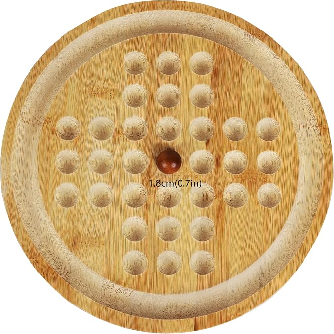 TOWO 2-in-1 Solitaire Labyrinth Board Game, Marble Maze Balancing Toy | Includes 25 cm wooden board and marbles; one-player strategy and balance game with peg solitaire puzzle and maze, age 6+