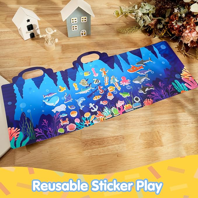 JOYIN Ocean Animals Reusable Sticker Book for Toddlers, 3D Sticker Book for Kids 3 4 5, Travel Essentials, Airplane Activity Toys, Crafts Gifts, Birthday Gifts