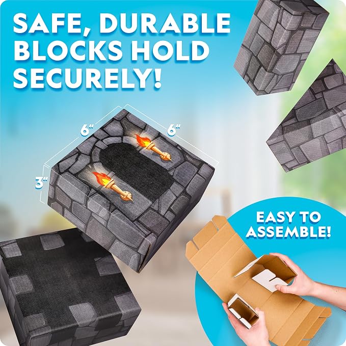 National Geographic Jumbo Cardboard Building Blocks 30-Piece Castle Set | 30 Extra-Thick Cardboard Bricks, Build a Castle Playhouse, Large Building Blocks, Indoor Construction Play, STEM Learning