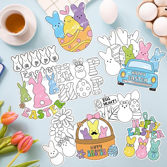 X1zuue 30Pcs Easter Ghost Color Your Own Magnets Art Craft Kits for Kids | Happy Easter Bunny Blank Coloring Magnets for Spring Holiday Party School DIY Activities Fridge Whiteboard Decor Supplies