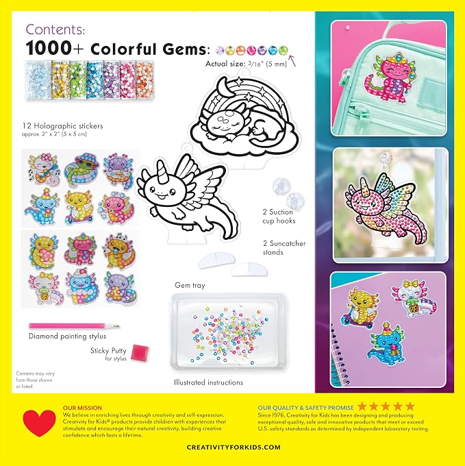 Creativity for Kids Big Gem Diamond Painting Axolotl| Mindful Summer Fun | Great Back to School Activities | Girl Toys and Crafts for Ages 6-8+