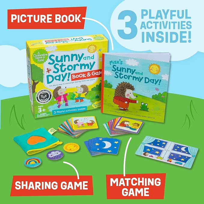 Peaceable Kingdom Sunny and Stormy Day Book and Game | A cooperative game where players team up to win together. Ages 3+.
