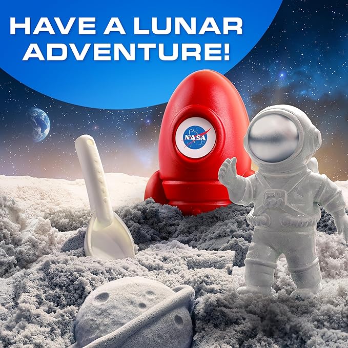 NASA Moon Sand Sensory Play Kit with Tray and Space Molds for Kids | 1.5 Lbs. of Moldable Sand, Space Molds, Astronaut Figure, Play Tray, Shovel, NASA Sticker, Sensory STEM Activity