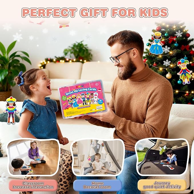 18PCS Dress Up Lacing Card | Girl Montessori Toys Sewing Kits for Kids | Fine Motor Skills Toy for Preschool, Learning Activities Kindergarten Toys,Classroom Supplies