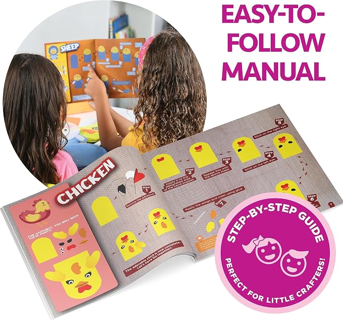 Hand Puppet Kit – Make Your Own Animal Characters, 10 Felt Pieces, Simple Step-by-Step Instructions, Arts & Crafts Activity for Kids, Role Play & Storytelling Birthday Gift