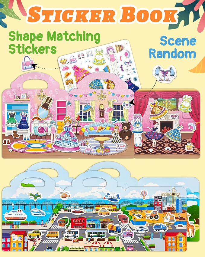 Benresive Reusable Sticker Book for Toddlers, Stickers for Kids, Travel Toy | Toddler Toys, Boys Girls Birthday Gifts, Airplane & Road Trip Essentials Kids, No Mess Waterproof Toddler Crafts Activities