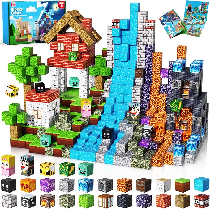 Magnetic Building Blocks - 150PCS Magnet Block Cubes Dark Hell Forest Castle, STEM Toy Building Sets for Kids Age 3+, Montessori Stacking Construction Toys for Easter Gift Boys Girls Age 4-8, 8-12