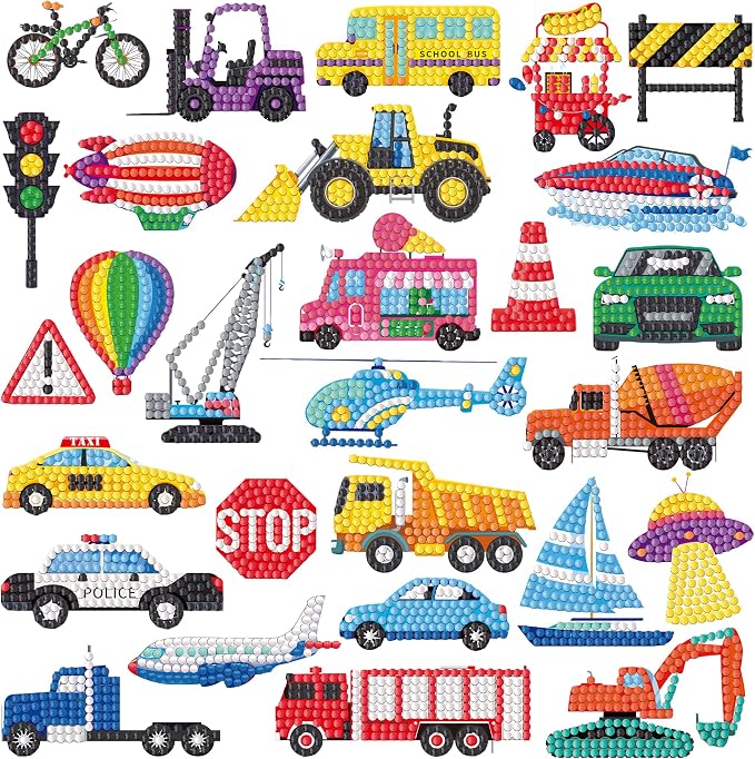 Labeol Diamond Art Kits for Kids Boys and Girls Ages 6-8-10-12 Easy to DIY Creative Diamond Art Sticker Craft by Numbers Kits for Kids and Adult Beginners (Transportation)