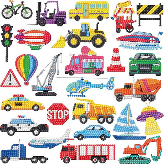 Labeol Diamond Art Kits for Kids Boys and Girls Ages 6-8-10-12 Easy to DIY Creative Diamond Art Sticker Craft by Numbers Kits for Kids and Adult Beginners (Transportation)