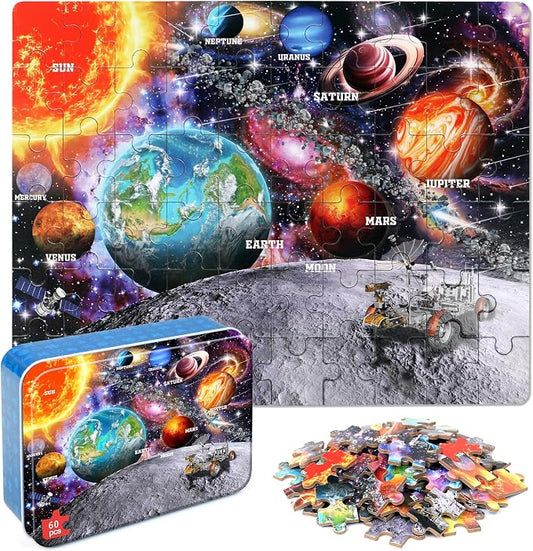Puzzles for Kids Ages 4-6, 60 Piece Puzzles for Kids Ages 3-5 in Metal Box | Educational Space Jigsaw Puzzles Kids Puzzles,Childrens Puzzle Games Puzzle Toys for Girls and Boys