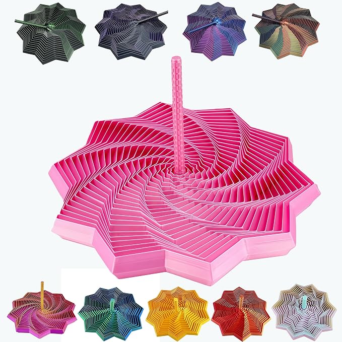 3D Printed Expanded Sensory Fidget Star - 2025 Sensory Fidget Star with Handle, Multi-Colored Whirling Spiral 3D Fidget Toy, Multiple Ways to Play for Adult Relieving Stress (Pink,3.15in)