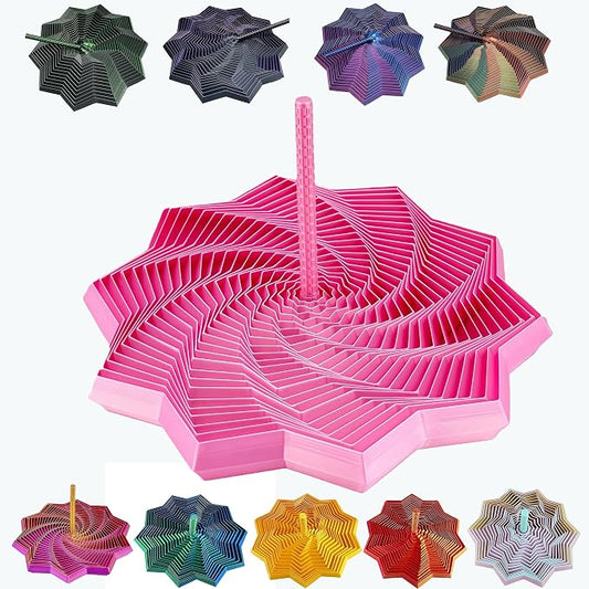 3D Printed Expanded Sensory Fidget Star - 2025 Sensory Fidget Star with Handle, Multi-Colored Whirling Spiral 3D Fidget Toy, Multiple Ways to Play for Adult Relieving Stress (Pink,3.15in)