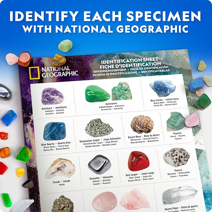 National Geographic Rock Collection with 300+ Gemstones and Minerals | Genuine Rocks, Minerals & Crystals, 2 Break-Open Geodes, Magnifying Glass, Storage Bag, Geology Gift, Birthday Gift