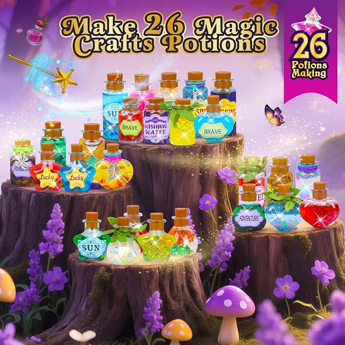CARTELL Fairy Magic Potions Kit for Kids, Potions Craft Kit Age 6-10 | 26 DIY Mixed Wizard Potion Bottles, Mystery Potions Kit, Christmas Decorations Gifts for 6 7 8 9 10+ Year Old Girls Boys