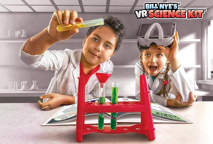 Abacus Brands Bill Nye's VR Science Kit - Kids STEM Set, Gift Ages 8-12 | 30 Hands-on Experiments, 50-Piece Activity Lab, 80-pg Interactive Book, Virtual Reality Goggles Incl., Chemistry & Physics