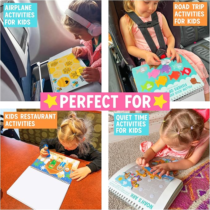 Hadley Designs My First Bible Busy Book Toddlers 3-5, Montessori Preschool Learning Activities Age 4-5, 152 Pcs Velcro Bible Activity Book, Church Quiet Activities for Kids, Noahs Ark Toys for Toddler