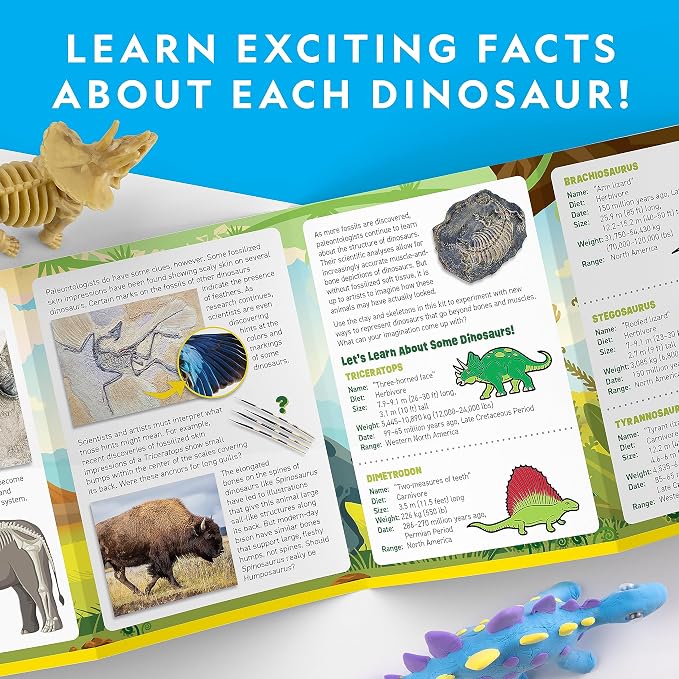 National Geographic Clay Dinosaur Arts and Crafts Activity Kit for Kids | Dinosaurs Toys, 5 Clay Colors, 5 Skeleton Models, Air-Dry Modeling Clay, Sculpting Activity, Imaginative Play, Birthday Gift