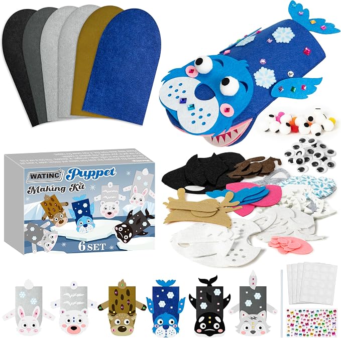 WATINC Hand Puppet Making Kit, Felt Sock Puppet Toys for Kids (Polar A) | 6 Styles, Make Your Own Storytelling & Role Play Crafts, Creative Group Activity, Party Favors & Gifts for Kids Ages 4-8