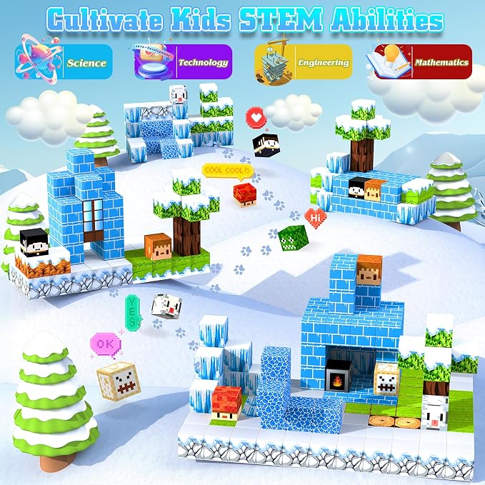 150PCS Magnetic Blocks for Kids Age 3+, Snow World | Magnetic Building Cube, Construction Toys for Boys & Girls Age 3-4 5 6 7 8-12, Sensory Tiles Building Gift for Birthday