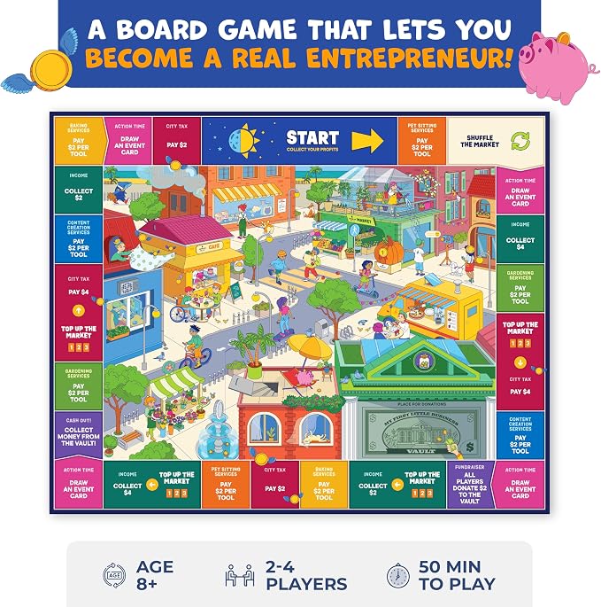 My First Little Business Financial Literacy Game, Kids Money Board Game | Board game for kids ages 8-12 learning money skills, entrepreneurship, financial education, great for family & classroom