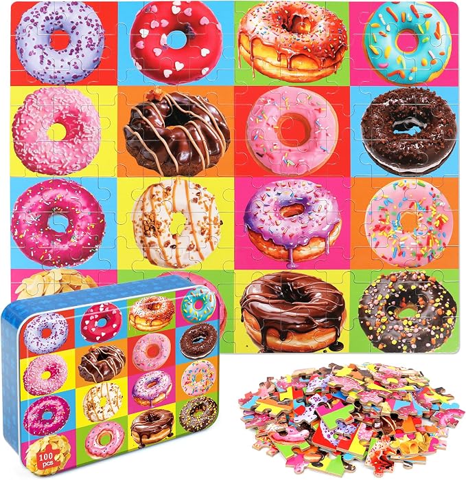 LELEMON Puzzles for Kids Ages 4-8 Donuts Jigsaw Puzzle for Kids Boys Girls Doughnut Puzzls Children Learning Educational Puzzes Portable Box Pack Toys