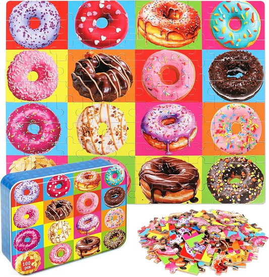 LELEMON Puzzles for Kids Ages 4-8 Donuts Jigsaw Puzzle for Kids Boys Girls Doughnut Puzzls Children Learning Educational Puzzes Portable Box Pack Toys