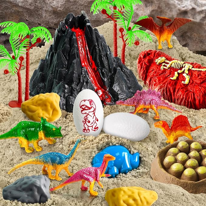 Sensory Bin Dinosaurs Kit with Sensory Sand | Play Sand, Pretend Play Beach Toy, Sandbox for Girls and Boys