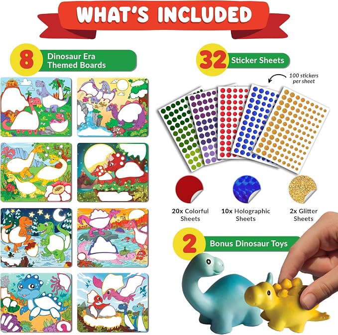 Dot Sticker Art Activity - Dinosaurs, Educational Toys for 3 Year Old Boys | No Mess Crafts for Kids, Stocking Stuffers Toddlers, DIY Gifts for Boys & Girls Ages 3, 4, 5, 6, 7 Year Old, Travel Toys