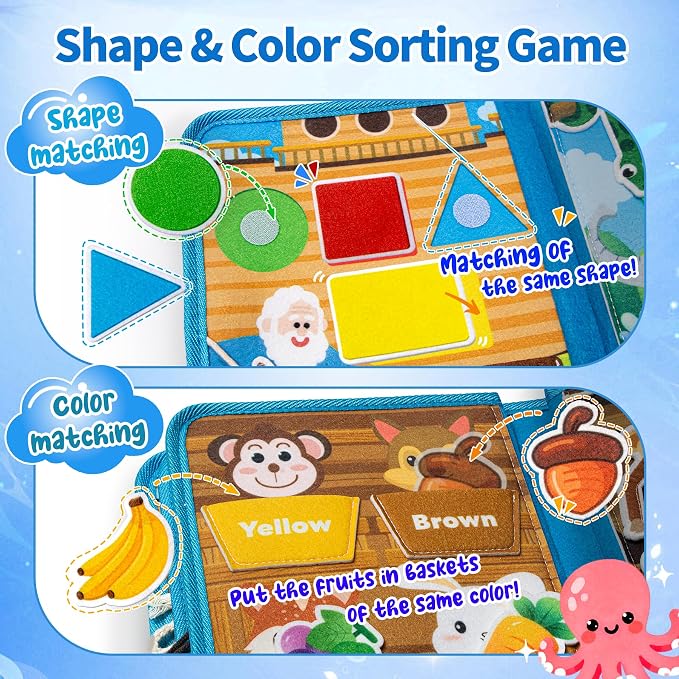 Noah's Ark Toy Busy Book for Toddlers 1-3 - Baptism Gifts for Boys & Girls - Montessori Toys for 1 Year Old，Learning Educational Sensory Activity Book,Birthday Toddlers Gifts for Travel Airplane
