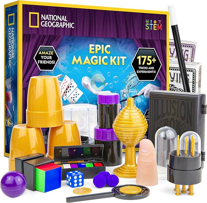 National Geographic Epic Magic Kit with 175+ Tricks for Kids 8-12 | 75+ Illusions, 100+ Science Experiments, 75+ Video Lessons from a Professional Magician, STEM Activities, Birthday Gift