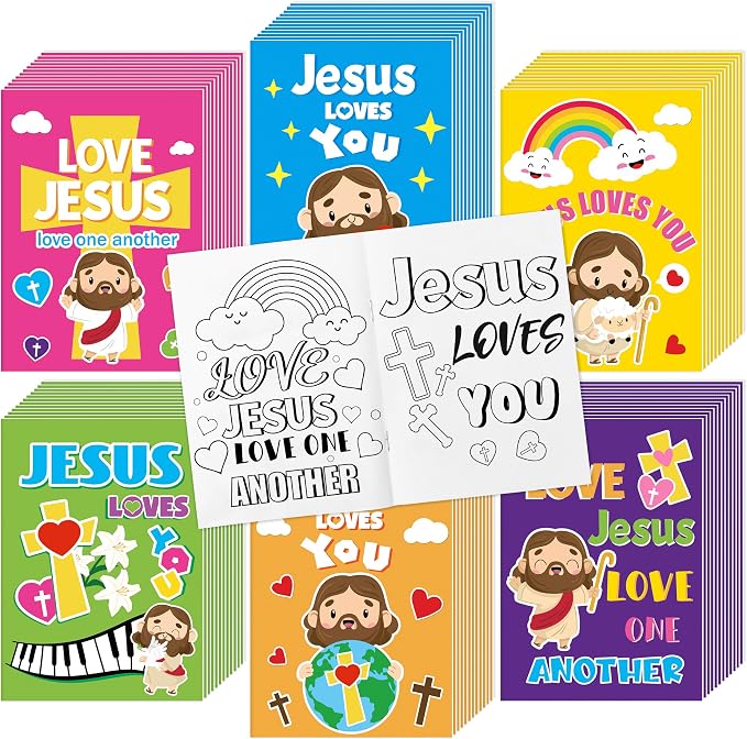 Dvbonike 72Pcs Jesus Loves You Coloring Books Religious DIY Color-in Pages | Bible Drawing Booklet Bulk, Christian Artwork, Holiday Activity, Sunday School Supplies, Classroom Rewards, Gift, for Kids
