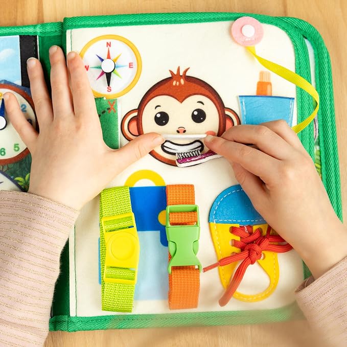 Busy Book for Toddlers – Interactive Felt Quiet Book with Narrated Story & Song – Montessori Busy Board Book – Educational Gift & Travel Toy – Sensory Activity for Car Seat, Car Ride & Airplane Travel