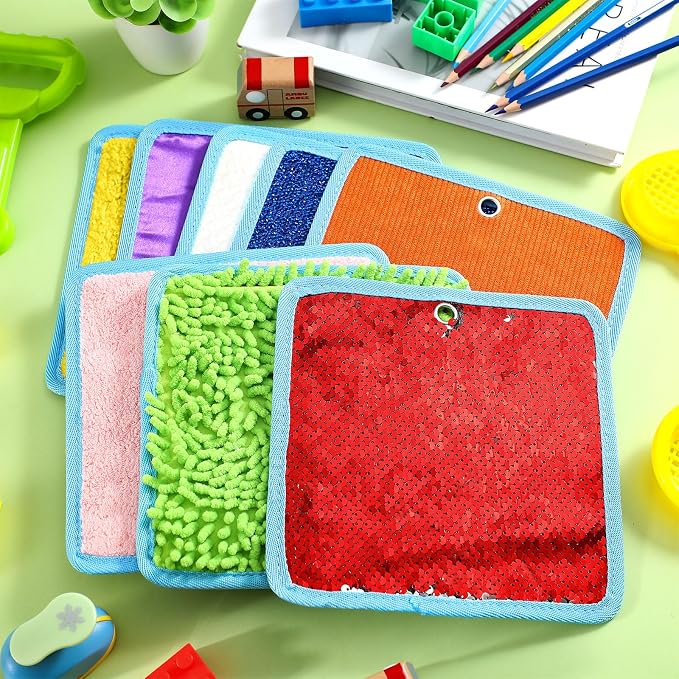 Boao 8 Set Mini Sensory Mats Assorted Textured Play Mats Sensory Floor Tiles Educational Tactile Toys for Activity(7.9 Inch,Square)