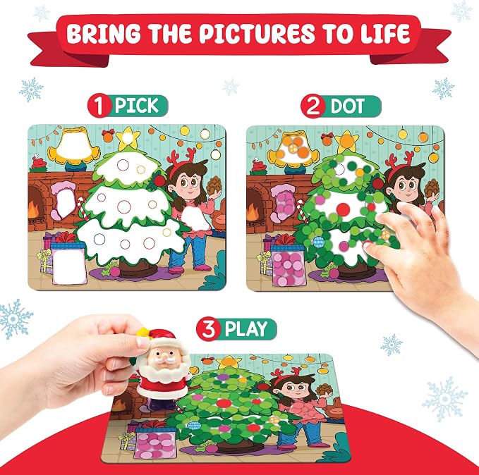 Christmas Dot Art Activity for Kids - Holiday Theme Stickers for Toddlers | Christmas Special DIY Craft Kit, Stocking Stuffers, Christmas Gift for Boys & Girls Ages 3, 4, 5, 6, 7 Year Old - Funcils