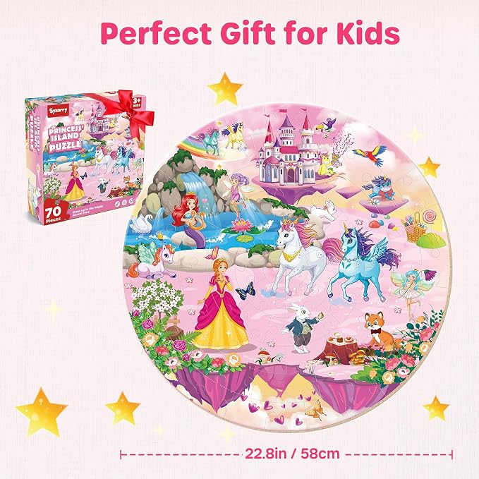 SYNARRY Unicorn Princess Mermaid Fairy Floor Puzzle for Kids Ages 3-5, Large 70 Piece Wooden Puzzle for Kids Ages 4-6, Preschool Toys Gifts for 3 4 5 6 7 8 Years Old Boys Girls Children | Large 70-Piece Puzzle for Kids Ages 4-6, Unicorn Princess Mermai...