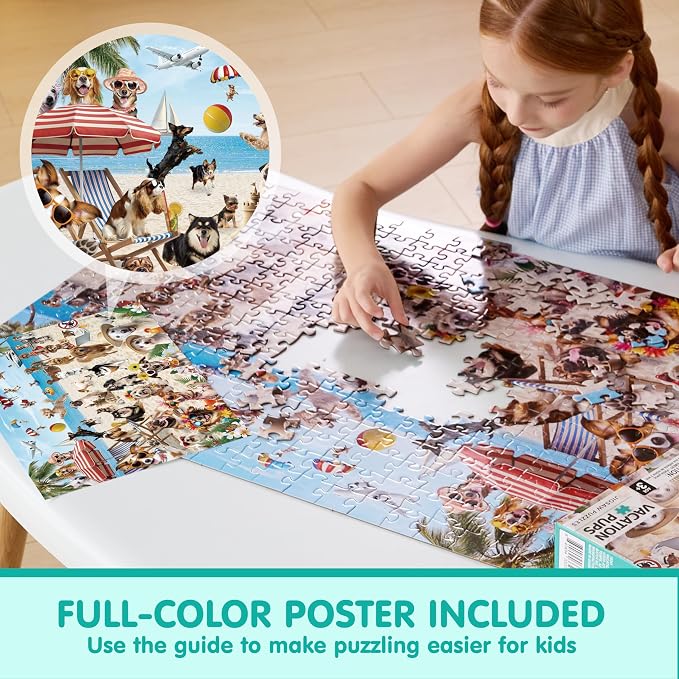 JOYIN 300 pcs Vacation Pups Dog Puzzles, Jigsaw Puzzle for Kids and Adults(27.6" x 19.7"), Vacation Puppy Theme Puzzles for Toddlers, Easter Collection Gift Home Art Decor