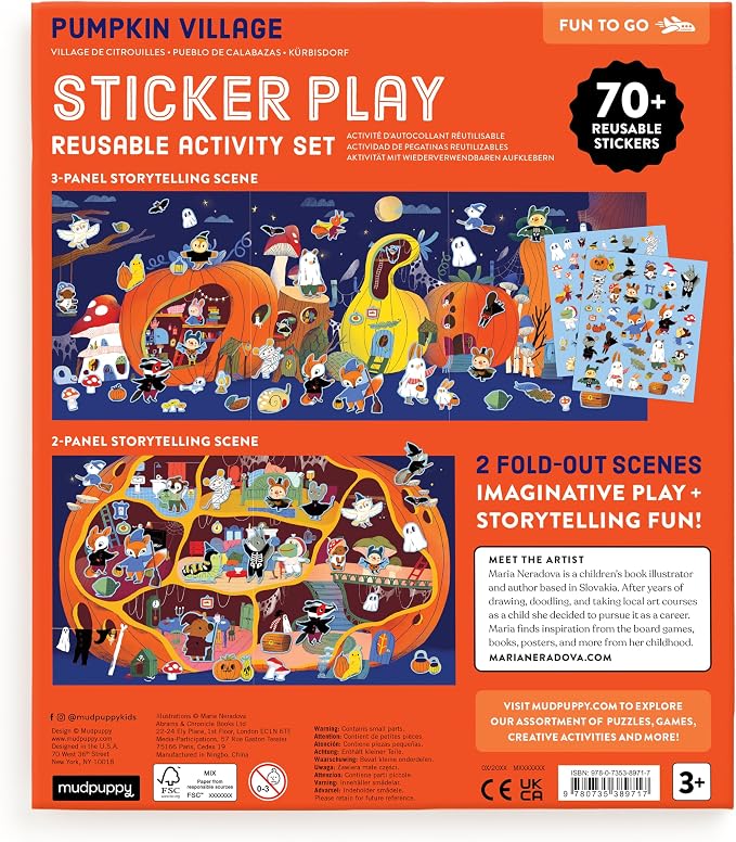 Mudpuppy Pumpkin Village Sticker Play Activity Set – Reusable Sticker Set Featuring Fun Fall Pumpkin Scene
