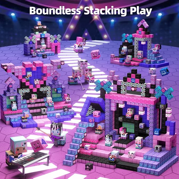 GobiDex 200PCS Magnetic Building Blocks Band Stage with Figures for Girl 3+ | Birthday Gift, STEM Sensory, Creative Play, Compatible, 0.8-inch, Safe & Durable, With Storage Box, 200PCS, Classroom Fun