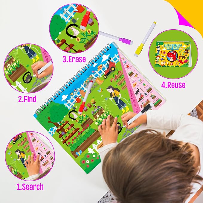 SpriteGru Search & Find Book, 30 Different Themes 32 Pages Activities Book, Montessori Learning Toy Educational Game Autism Sensory Toys for Preschool Girls and Boys Ages 3, 4, 5, 6