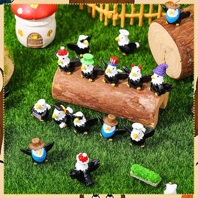 32 Pack Bald Eagle Toy Figures, Novelty Tiny Bald Eagle to Hide | Birthday Party Favor Gift Decoration (10 Styles)