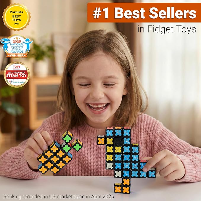 TOSY Magnet Cube 3x3 - 240 Magnets, 30 Blocks, 7in1 Toy: Puzzle Cube Game, Creative Building Blocks, Transformable Fidget Spinner, Infinity Cube, Magnet Tiles, UV Flashlight, Glowing STEM/STEAM Toy