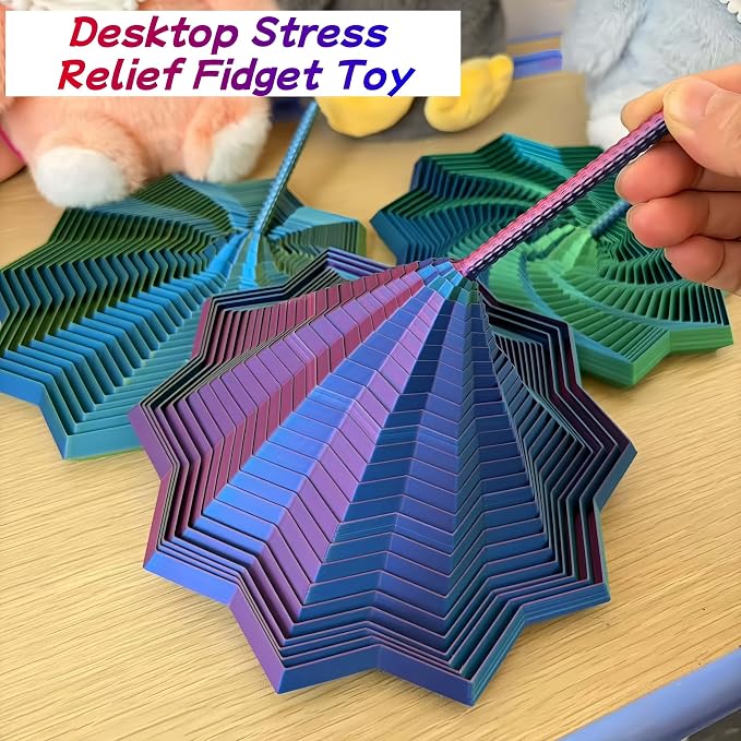 3D Printed Expanded Sensory Fidget Star - 2025 Sensory Fidget Star with Handle, Multi-Colored Whirling Spiral 3D Fidget Toy, Multiple Ways to Play for Adult Relieving Stress (Laser Purple,3.15in)