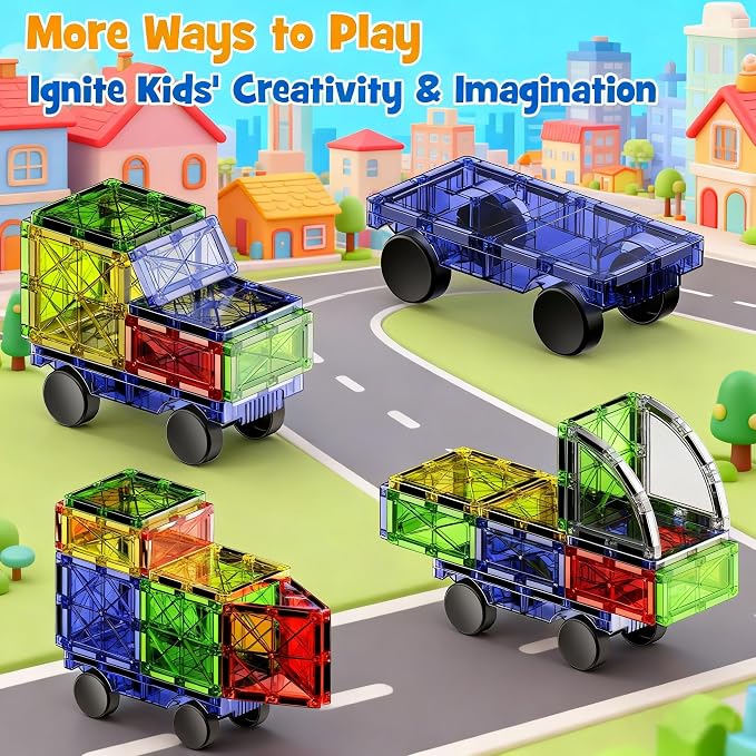 WMXDU Magnetic Road Track Set, 2-in-1 Playset with Curved Tiles | From Ramp Racing to Road Layouts, All in One Set, Unlock More Ways to Build & Play, Last for Kids 3-8