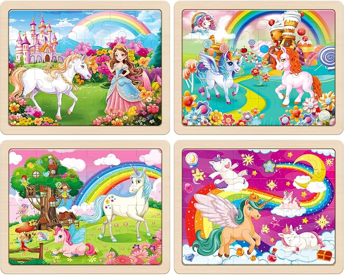 SYNARRY Large Unicorn Princess Fairy Wooden Puzzles for Kids Ages 4-6 | Unicorn Puzzles for Toddlers & Kids Ages 3-5, Birthday Gifts for Girls, Educational Unicorn Toys, Screen-Free Play