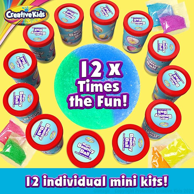 Creative Kids Make Your Own Bouncy Ball Kit - 12 Individual Packs | Make Your Own Bouncy Balls, 12 Individual Cups Perfect For Birthday Party, Gifts & STEM Events - Science Activity, Kids 6+