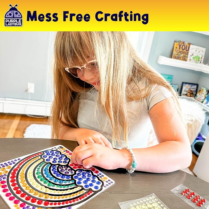 SunGemmers Suncatcher Kits for Kids, No Mess Crafts for 5 Year Old Girls | 2 Designs, Hundreds of Peel & Stick Colorful Gems, Hand-Eye Coordination, Screen-Free Activity, Gift for 6 Year Old Girl
