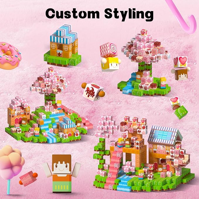 150 PCS Magnetic Building Blocks Toys,Magnet Cubes Pink Princess Set for Kids Age 3+ Girls Stacking Magnetic Titles for Kids STEM Montessori Learning Toys Birthday Gifts