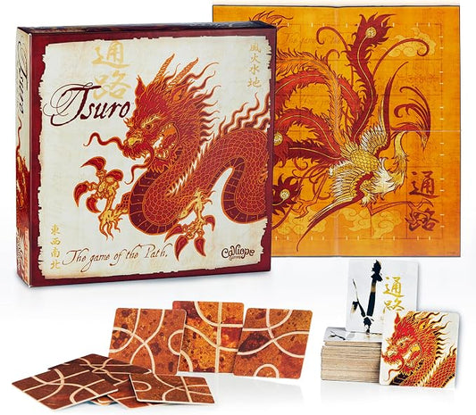 Calliope Tsuro - The Game of The Path - A Family Strategy Board Game For Adults and Kids 2-8 Players Ages 8 & Up | Award Winning, 35 Path Tiles, 8 Dragon Pawns, 15 - 30 Minutes, For Friends and Family, 2-8 Players, Ages 8+