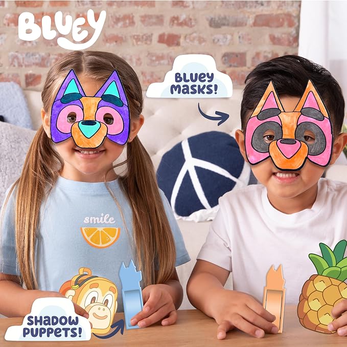 Bluey Imagination Case, 15 Games & Activities, Travel-Friendly Playset With Markers, Crayons, Balloons, Puppets & Games for 3 Year Olds, Fun Bluey Toys & Toddler Games, Party Decorations